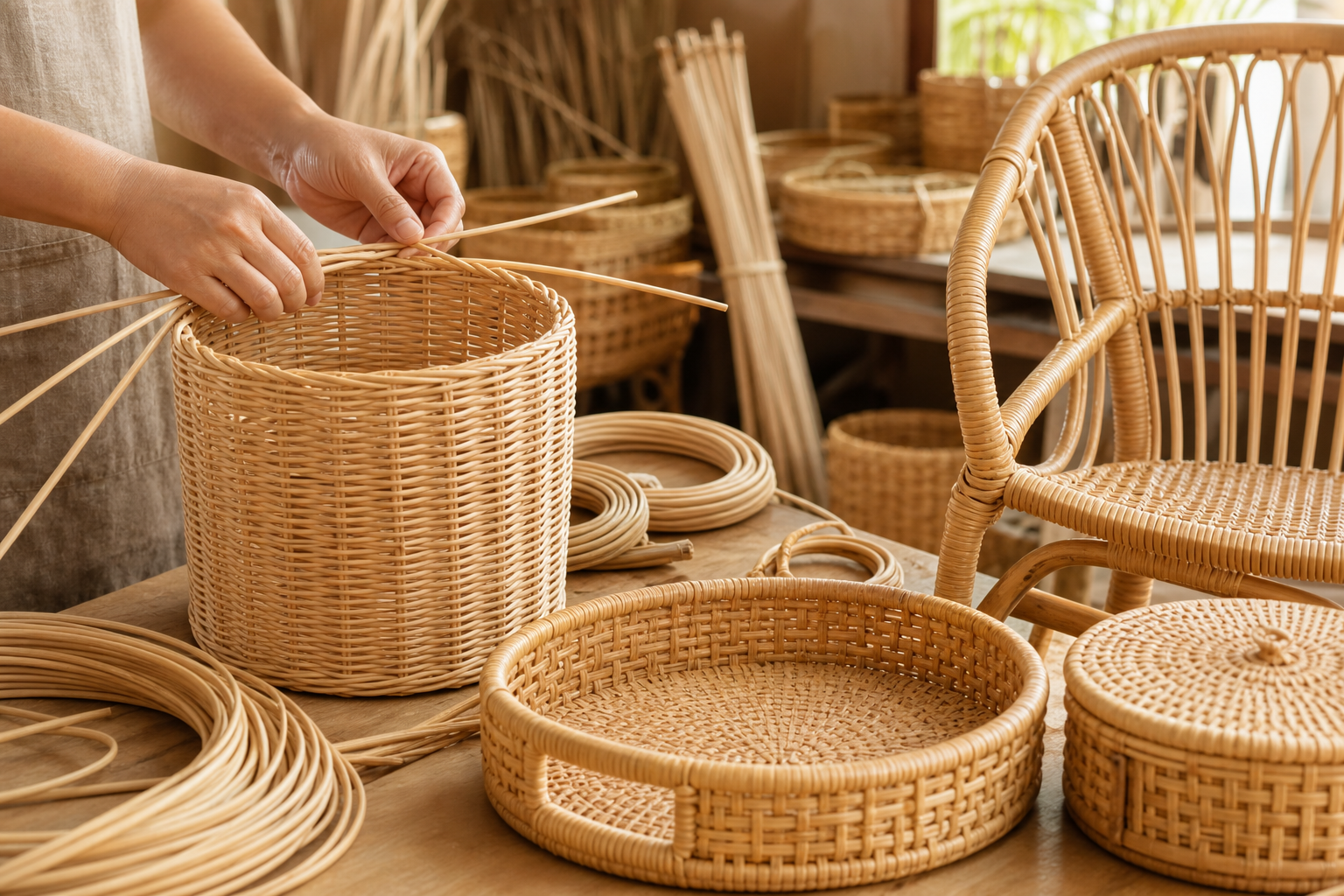 Rattan weaving bench